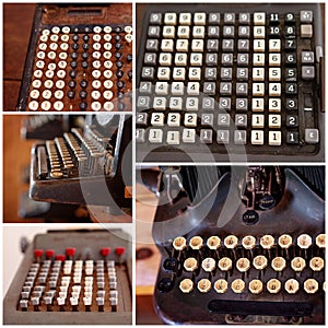 Collage of Vintage Calculators And Typewriters photo