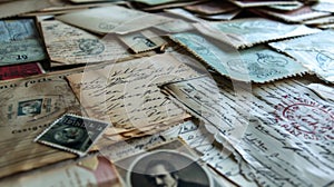 A collage of vintage postcards stamps and handwritten letters evoking a sense of nostalgia and longing for the past on