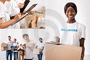 Collage of volunteers with clipboards, soft