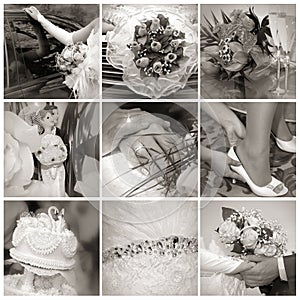 Collage from wedding photos. Nine in one