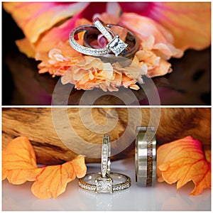 Collage Of Wedding Rings With Flowers