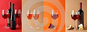 Collage of Wine on different color backgrounds