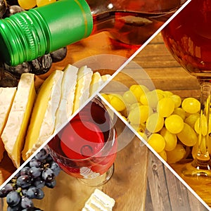Collage wine grape cheese