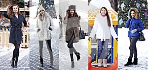 Collage winter fashion. Young beautiful women