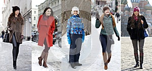 Collage winter fashion. Young beautiful women