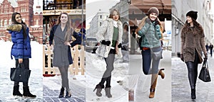 Collage winter fashion. Young beautiful women