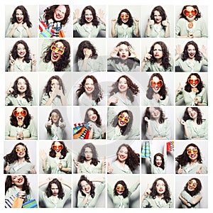 Collage of woman different facial expressions