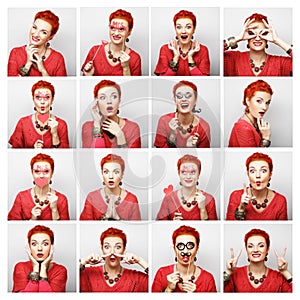 Collage of woman different facial expressions.