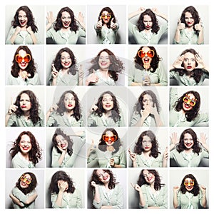 Collage of woman different facial expressions