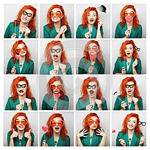 Collage of woman different facial expressions.