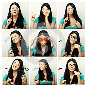 Collage of woman different facial expressions.