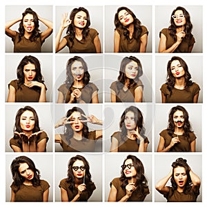 Collage of woman different facial expressions