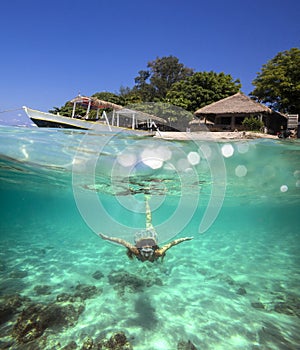 Collage with Woman Diving to Underwater