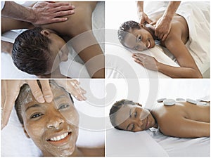 Collage of woman receiving spa treatment