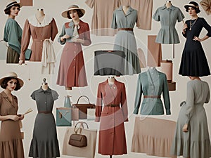 Collage of women\'s clothing and accessories, vintage style photo