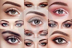 Collage of women`s eyes with long eyelashes