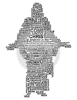 Collage of Words - Come unto Christ on White Background photo