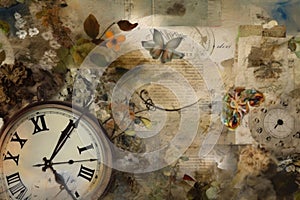 collage with words and images, inspired by the fleeting nature of time
