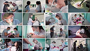 Collage of the work dentists in a dental clinic. Workflow in the Dental Office