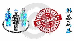 Collage Worker Social Relations Icon with Scratched Retirement Seal