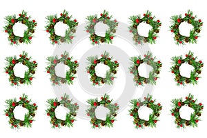 A collage of wreaths made of spruce branches, a symbol of Christmas and new year