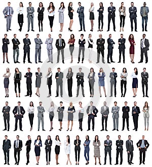 Collage of young business people standing in a row.
