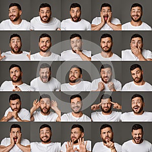 Collage of young man expressions and emotions photo