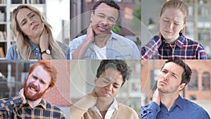 Collage of young people having neck pain