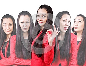 Collage of young woman with different emotions
