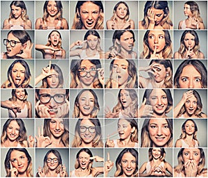 Collage of a young woman expressing different emotions