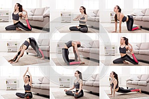 Collage of young woman practicing yoga