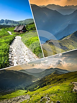 Collage of Zakopane mountains national park in Polonia photo