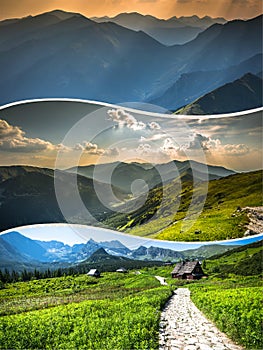 Collage of Zakopane mountains national park in Polonia photo