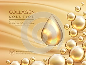 Collagen background. Cosmetic skin care ad banner, beauty essence and luxury face mask concept. Vector collagen serum