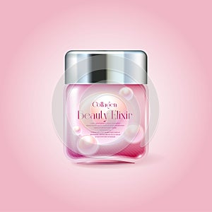 Collagen. Beauty Elixir. Cosmetic packaging mockup. Label for cosmetic product.