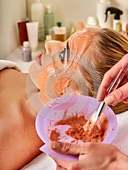 Collagen face mask . Facial skin treatment. Woman receiving cosmetic procedure.