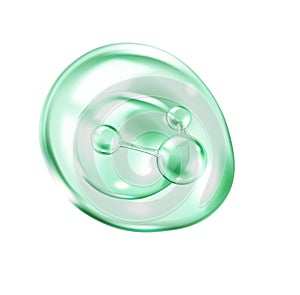 Collagen molecule structure inside transparent green bubble