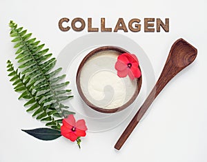 Collagen Peptides in Bowl with Fern and Flowers