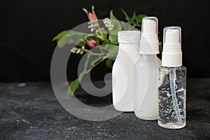 Collagen peptides liquid. cosmetic products in a white glass flacon photo