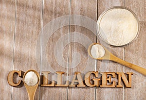 Collagen protein powder - Hydrolyzed. Text space photo