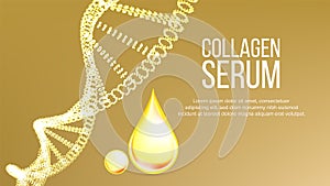 Collagen Serum Molecule And Drop Banner Vector