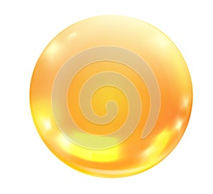 Collagen sphere. Yellow transparent glossing realistic ball photo