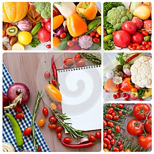 Collages of fresh vegetables.