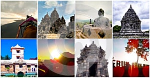 Collages of tourist destination in Yogyakarta, Indonesia. photo