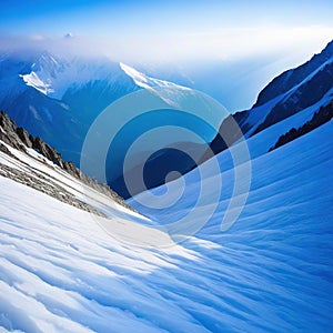 The collapse of the snow avalanche in the a powerful cloud of snow dust Force of nature in the