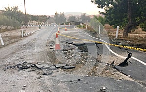 Collapsed asphalt road