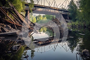 collapsed bridge with broken support beams