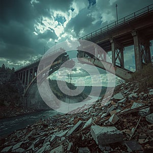 Collapsed Bridge Over River