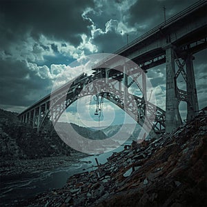 Collapsed Bridge Over River