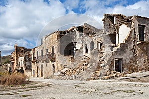 Collapsed buildings after an earthquake in Sicily